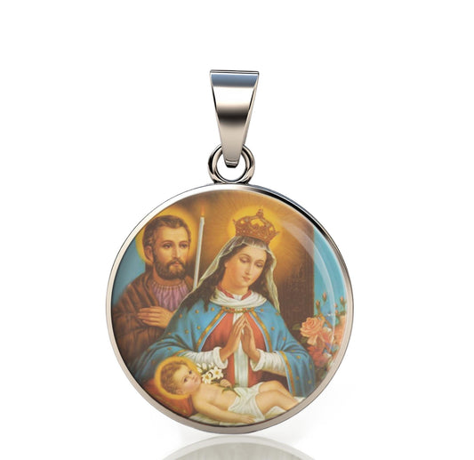 Our Lady Altagracia Catholic Mary 925 Sterling Silver Round Pendant Christian Religious Medal Small 20mm