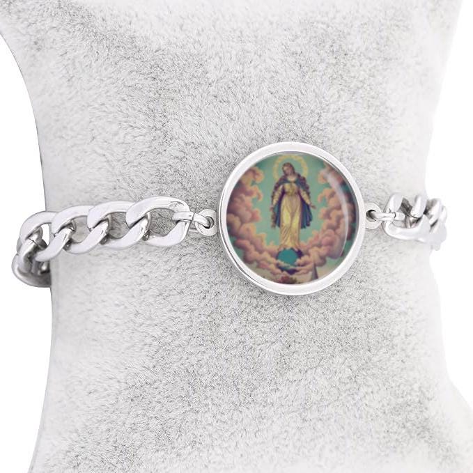 Our Lady Miraculous Manifestations Of The Virgin Mary Curb Bracelet Gold or Silver tone Religious Jewelry Simple Chain