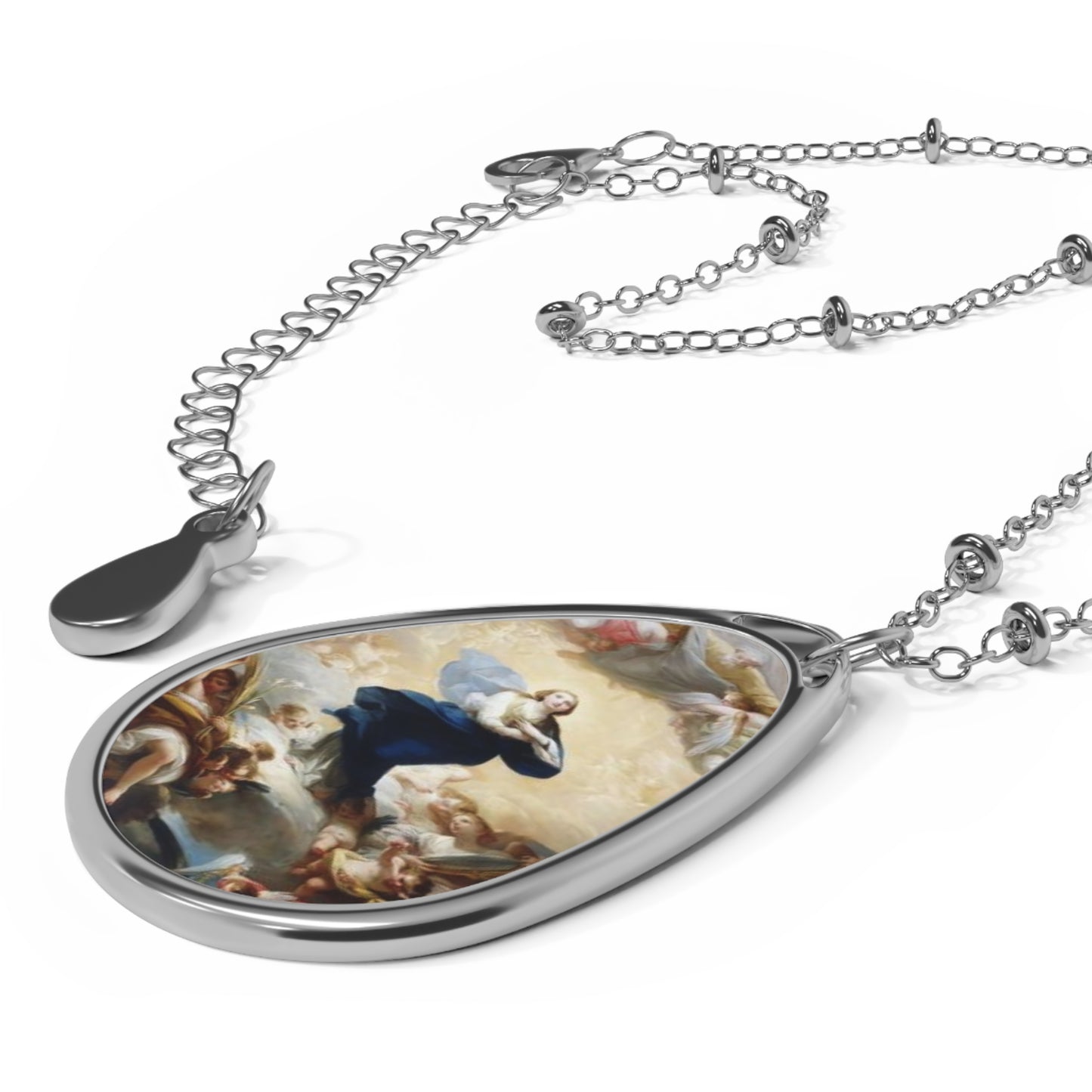 Mary Immaculate Conception Our Lady Catholic Necklace - Drop Pendant Silver tone Medal