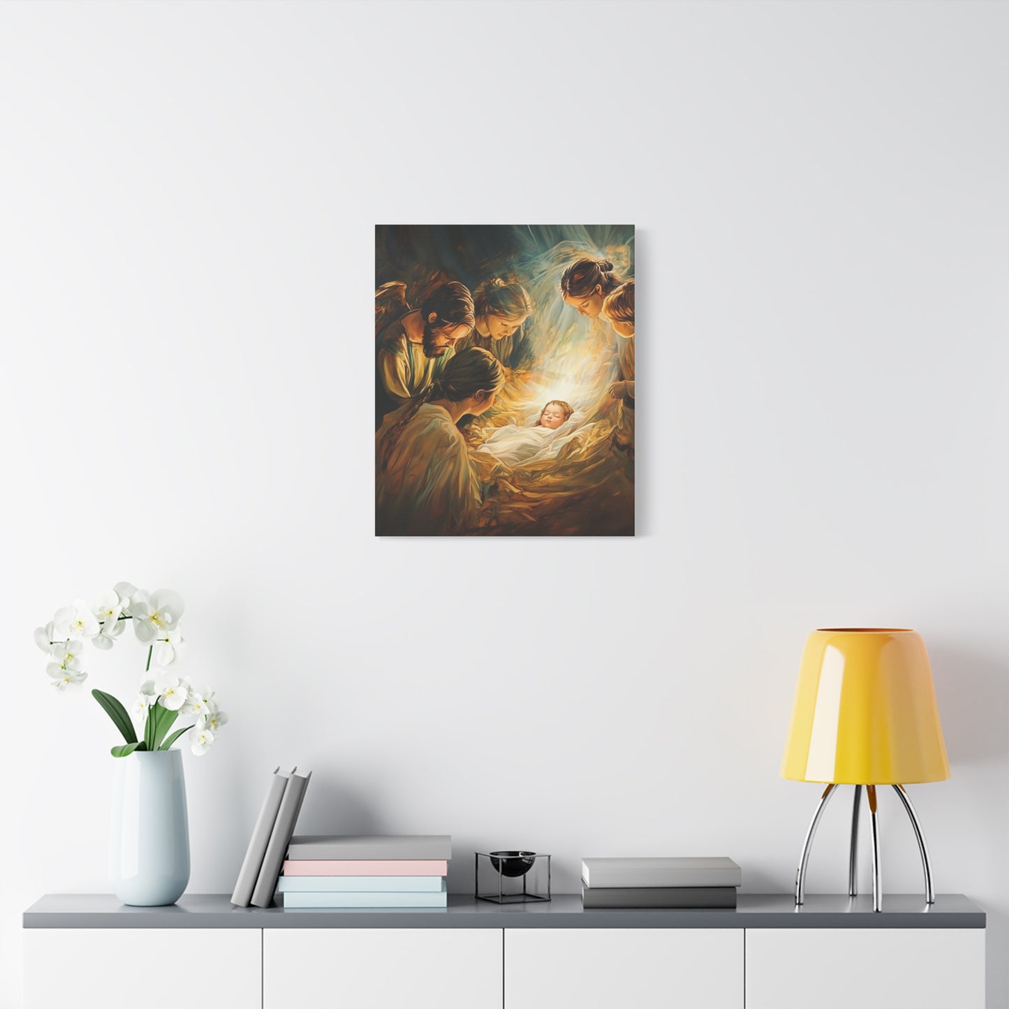 Jesus Nativity w Angels Catholic Canvas Wall Art, Christian Decor