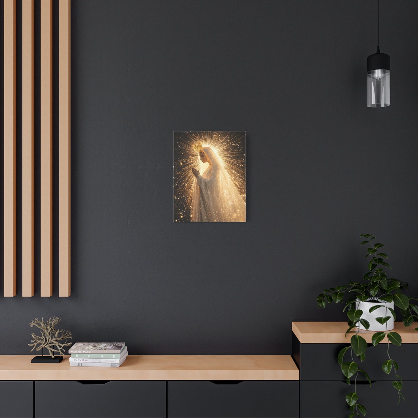 Mother Mary Starry Night Sky Catholic Canvas Wall Art, Christian Decor