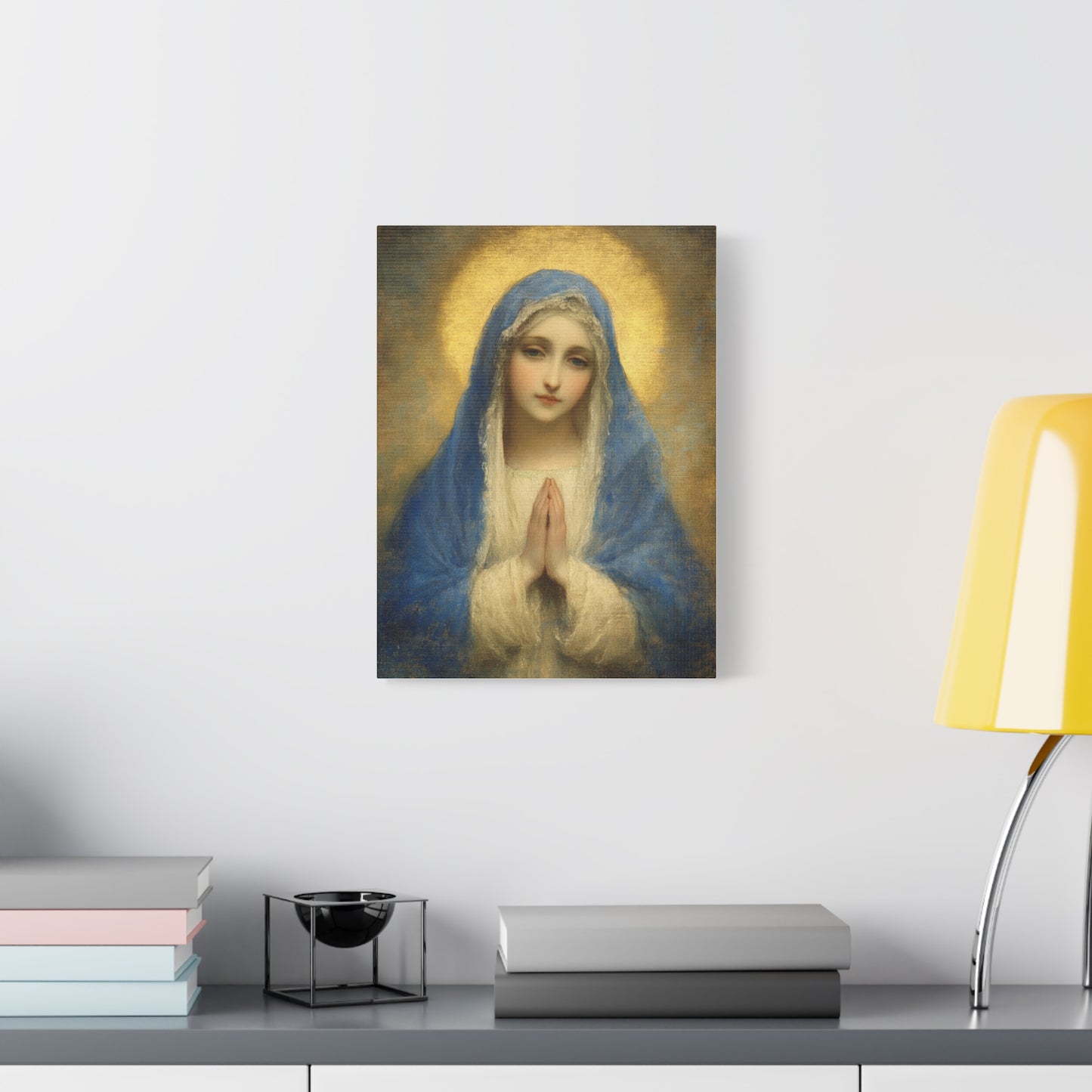 Mother Mary Blue Veil Catholic Canvas Wall Art, Christian Decor