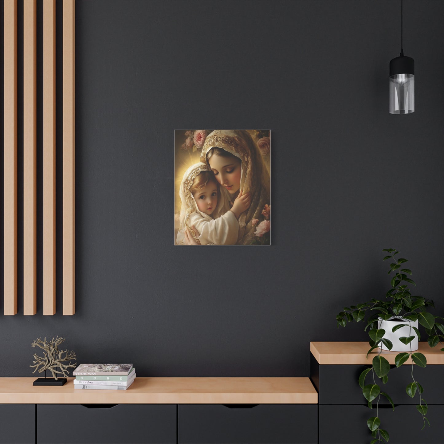 Mother Mary with Jesus Catholic Canvas Wall Art, Christian Decor