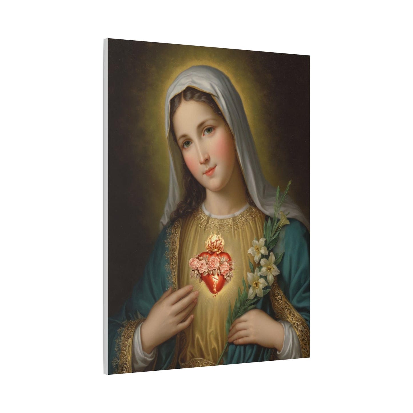 Immaculate Heart Mary Catholic Canvas Wall Art, Christian Decor