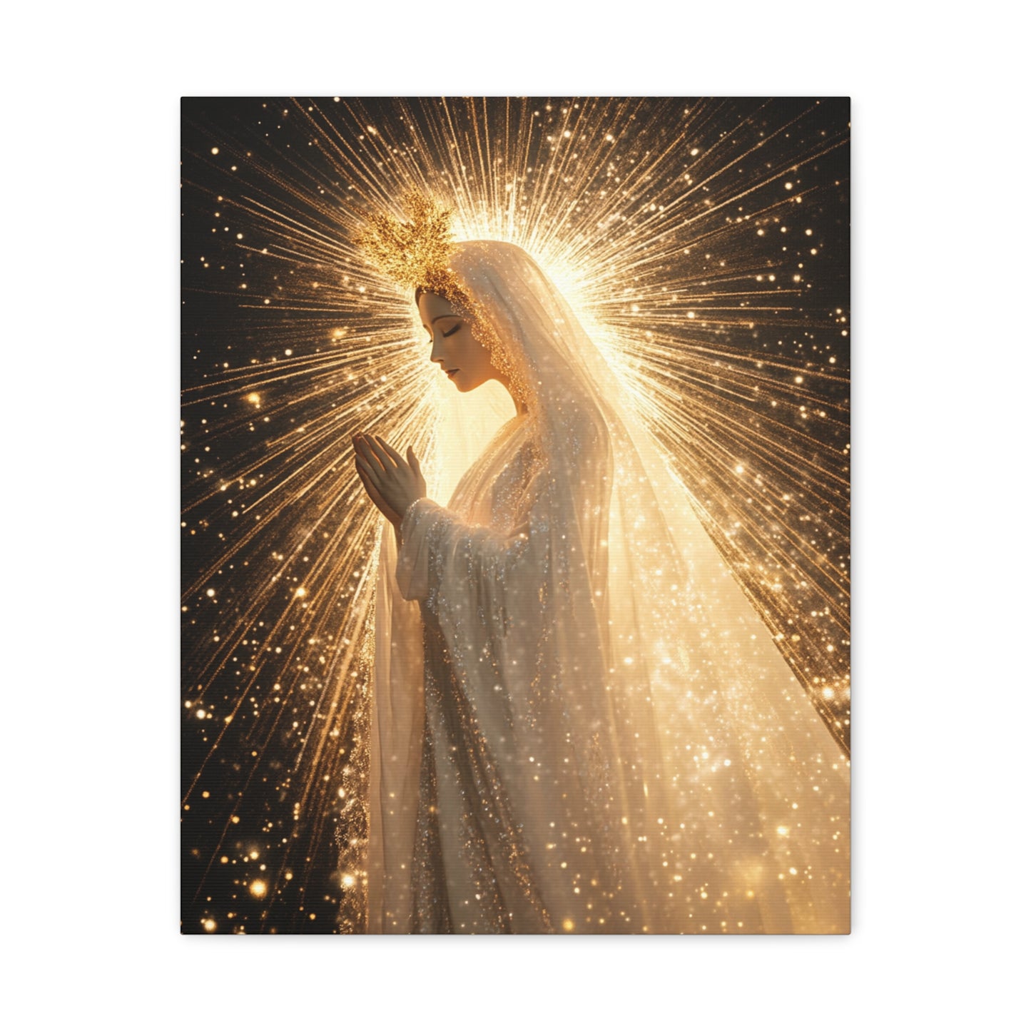 Mother Mary Starry Night Sky Catholic Canvas Wall Art, Christian Decor