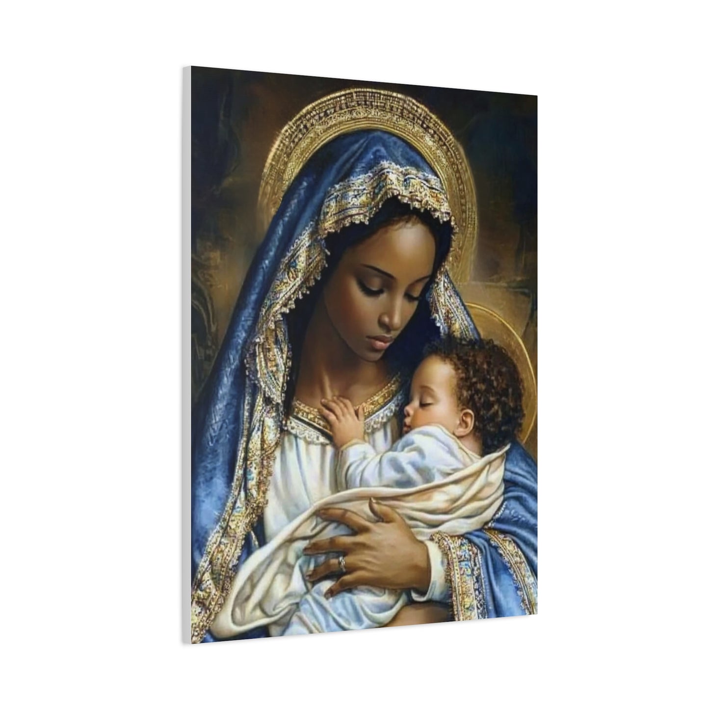 Black Mary African Mother with Baby Jesus Catholic Canvas Wall Art, Christian Decor