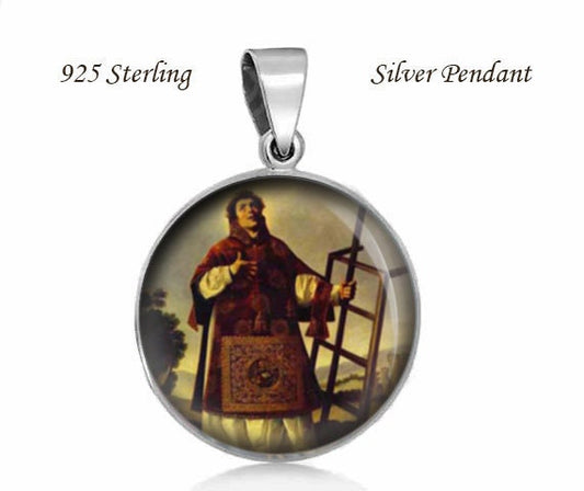 St Lawrence Religious Christian 925 Sterling Silver Medal Round Pendant 20mm Jewelry for Necklace