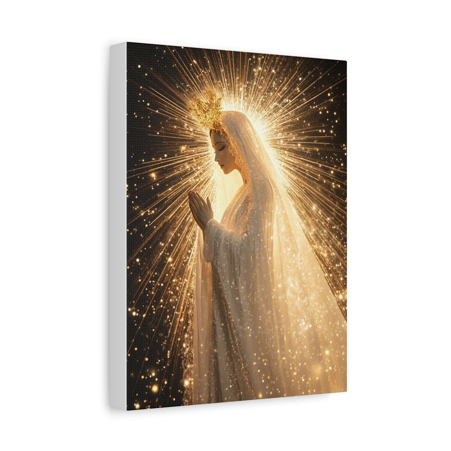 Mother Mary Starry Night Sky Catholic Canvas Wall Art, Christian Decor