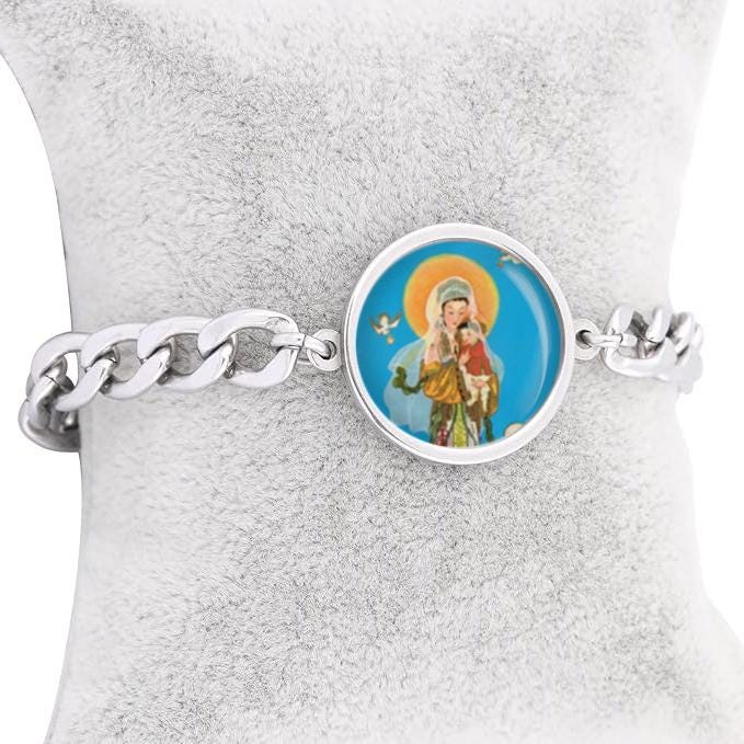 Our Lady China Curb Bracelet Gold or Silver tone Religious Jewelry Simple Chain