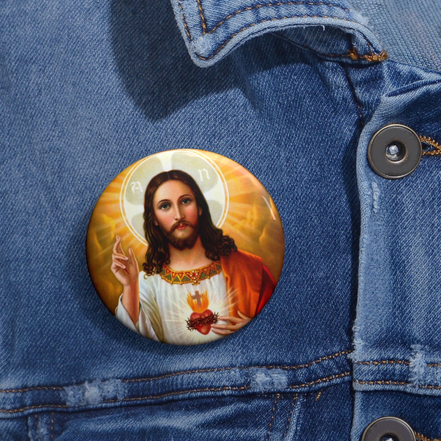 Sacred Heart Jesus Pin Buttons, Religious Enamel Badge, Spiritual Accessory, Faith Fashion Jewelry, Custom Button Pins