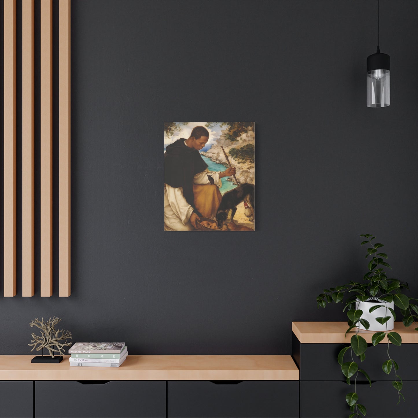 Ready To Hang - St. Martin de Porres with Mouse and Dog Catholic Canvas Wall Art - Christian Decor