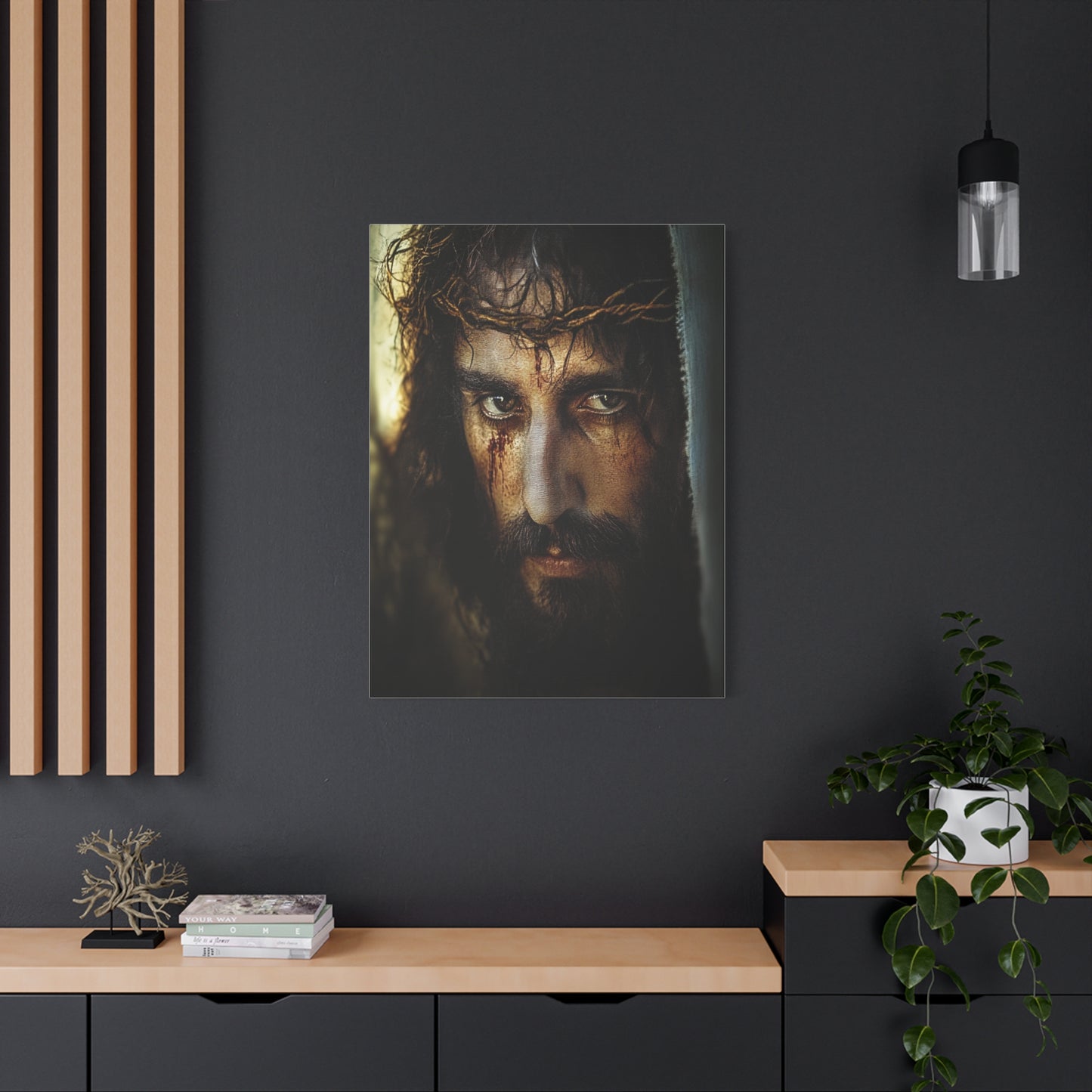 Jesus Christ Our Lord with Crown of Thorns Catholic Canvas Wall Art, Christian Decor