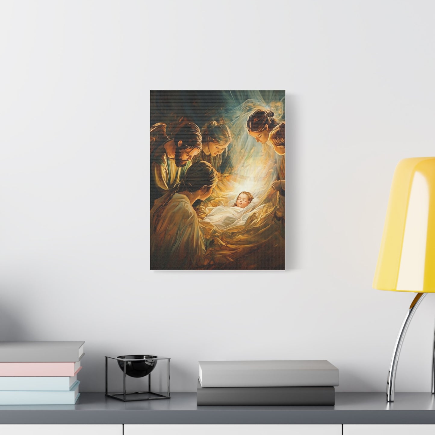Jesus Nativity w Angels Catholic Canvas Wall Art, Christian Decor
