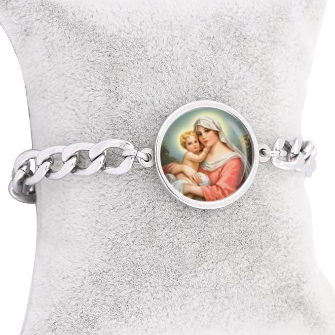 Our Lady Mary and Baby Jesys Bracelet Religious Jewelry Simple Chain