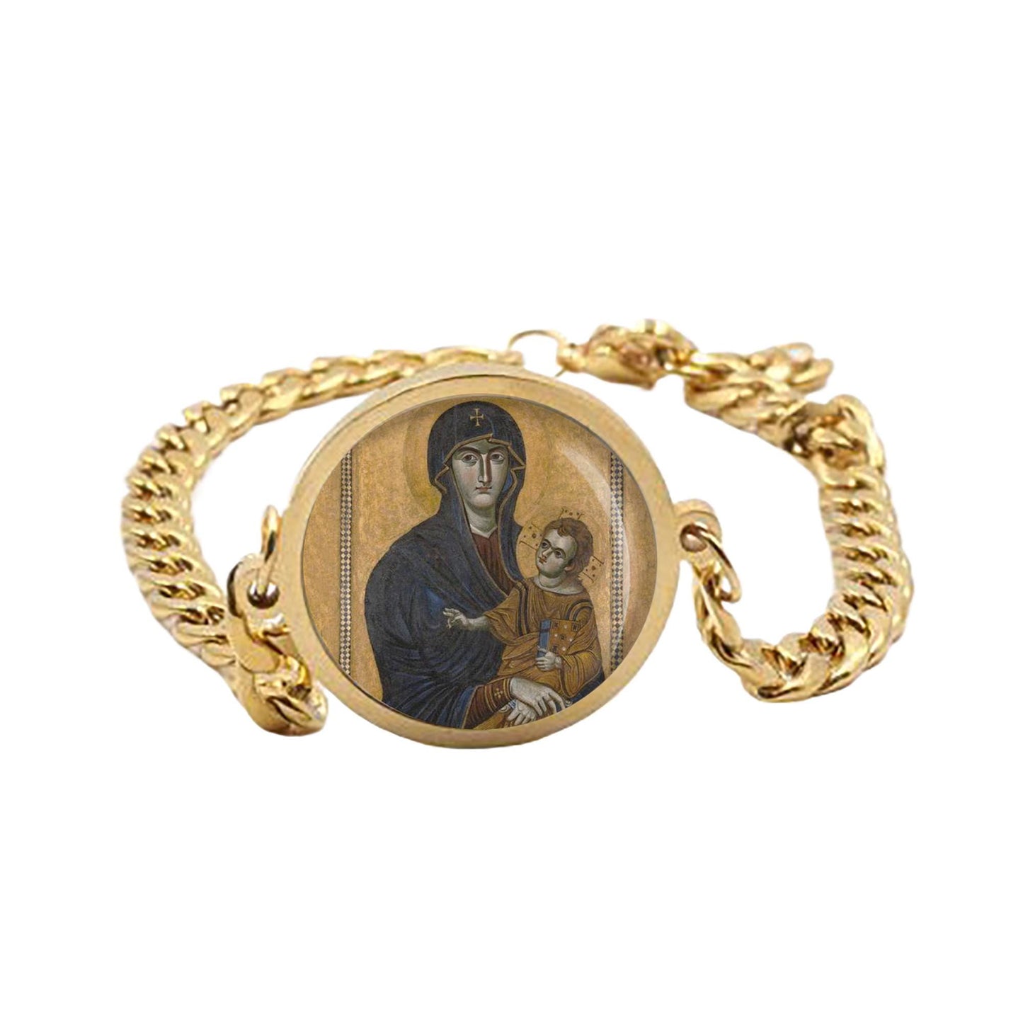 Our Lady Salus Populi Romani Curb Bracelet Gold or Silver tone Religious Jewelry Simple Chain