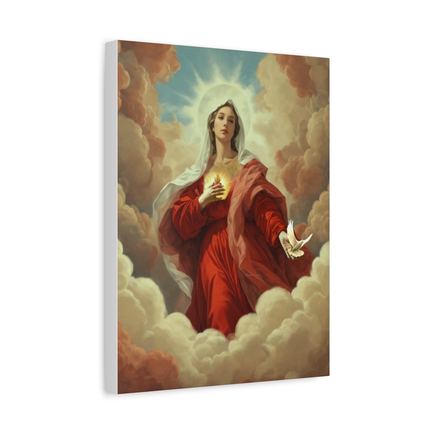 Mother Mary with Dove Heaven Catholic Canvas Wall Art, Christian Decor