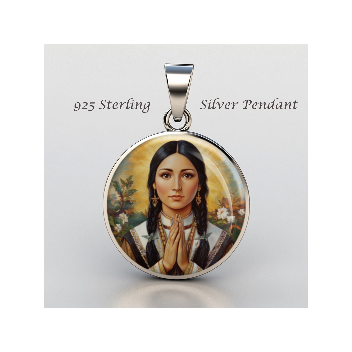 Saint Kateri Tekakwitha Catholic sterling silver 925 Christian Medal Patron image 0