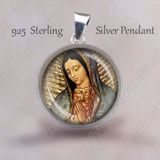 Our Lady of Guadalupe Catholic Medal. Sterling Silver 925 Pendant Virgin Mary Guadalupe  Patroness of the Americas Silver Medal For Necklace