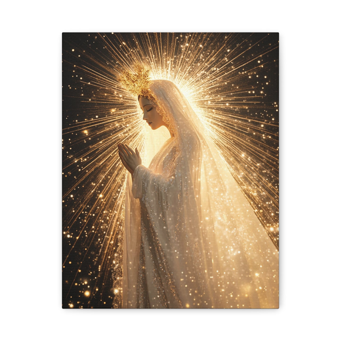 Mother Mary Starry Night Sky Catholic Canvas Wall Art, Christian Decor