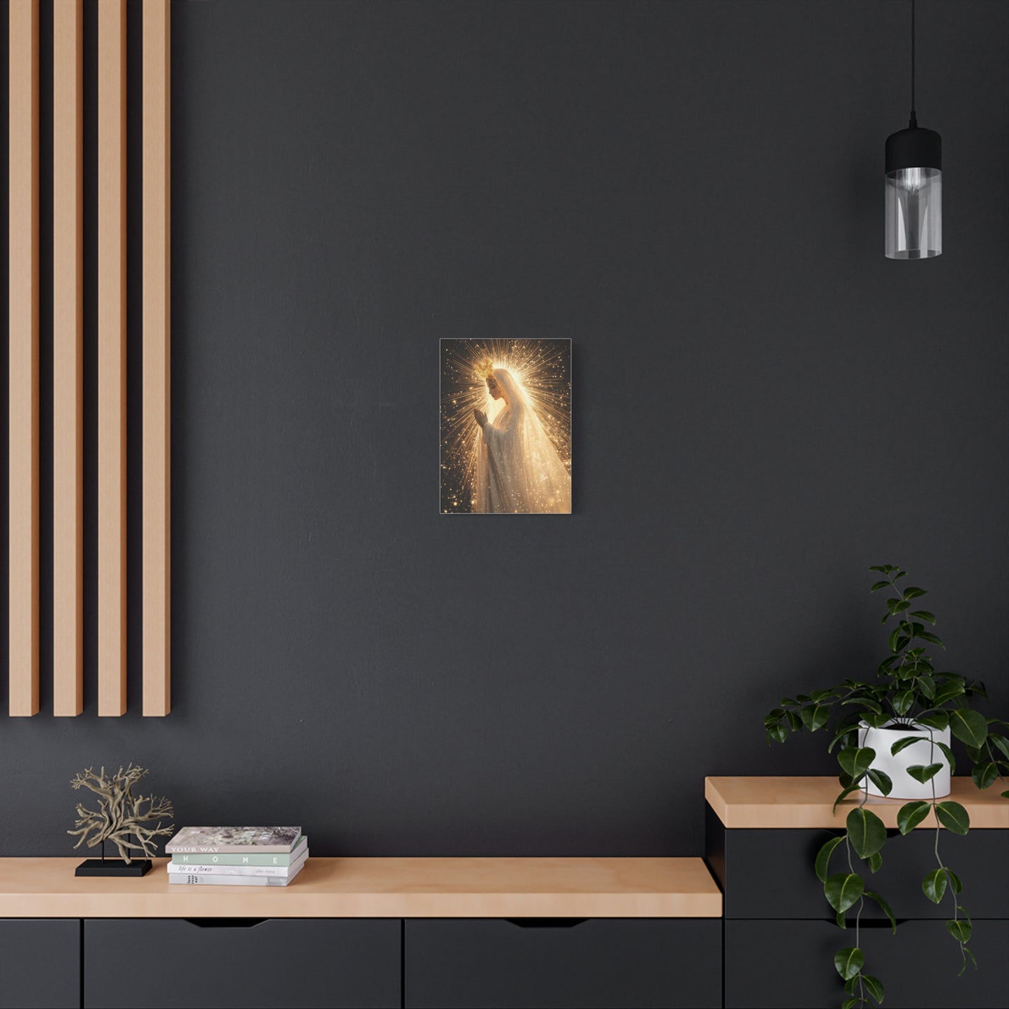 Mother Mary Starry Night Sky Catholic Canvas Wall Art, Christian Decor