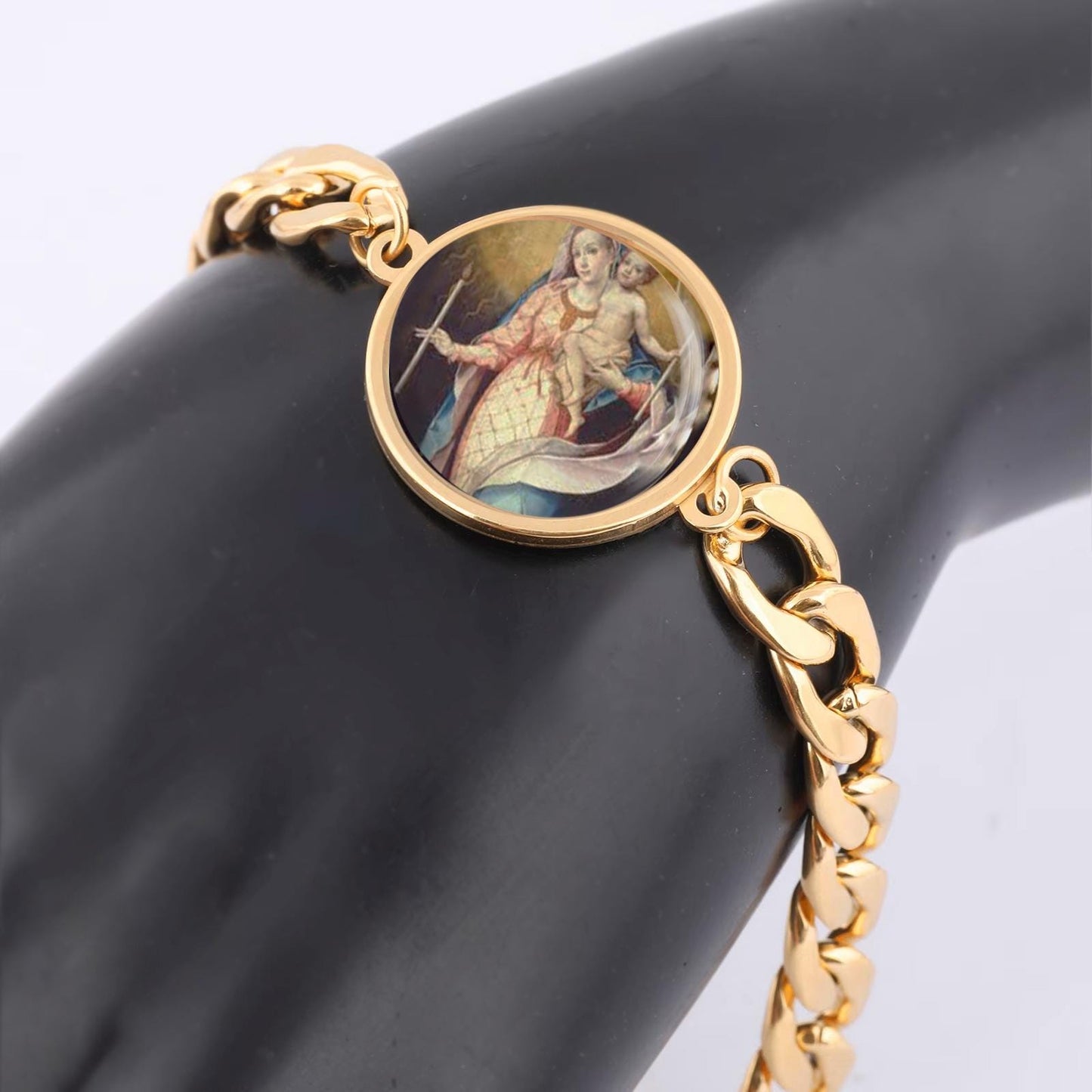 Our Lady Candelaria Bracelet Gold or Silver tone Religious Mother Mary Jewelry Simple Chain