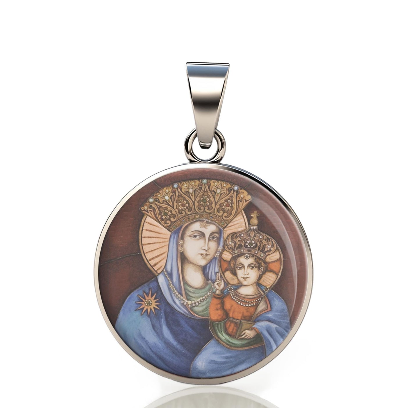 Our Lady Della Strada 925 Sterling Silver Round Pendant Christian Religious Medal Small 20mm