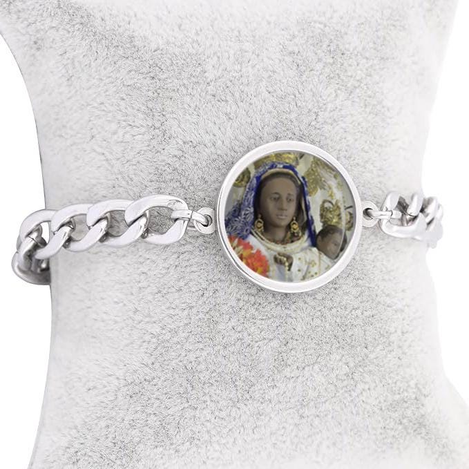 Our Lady Piat Curb Bracelet Gold or Silver tone Religious Jewelry Simple Chain