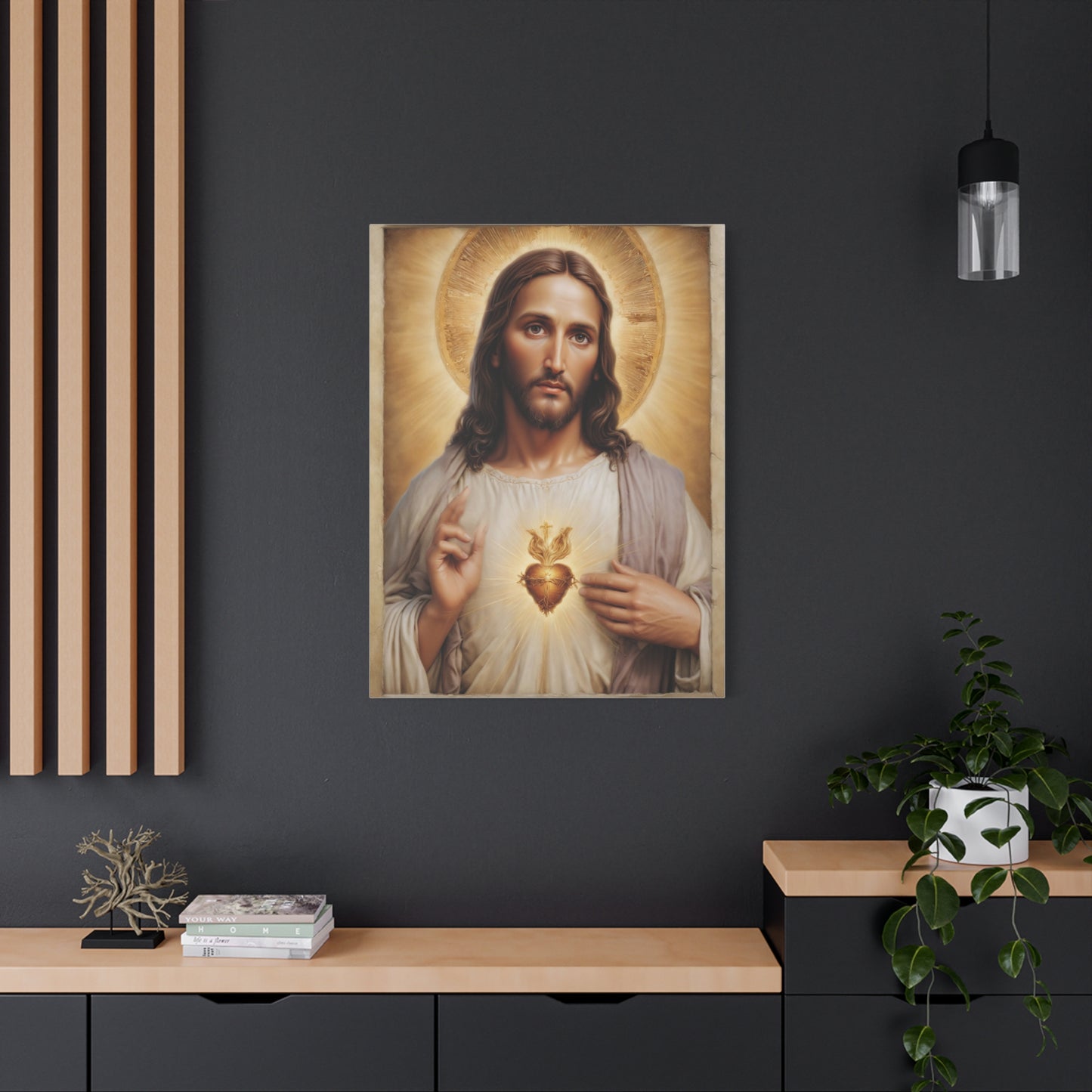 Jesus Christ Sacred Heart Catholic Canvas Wall Art, Christian Decor