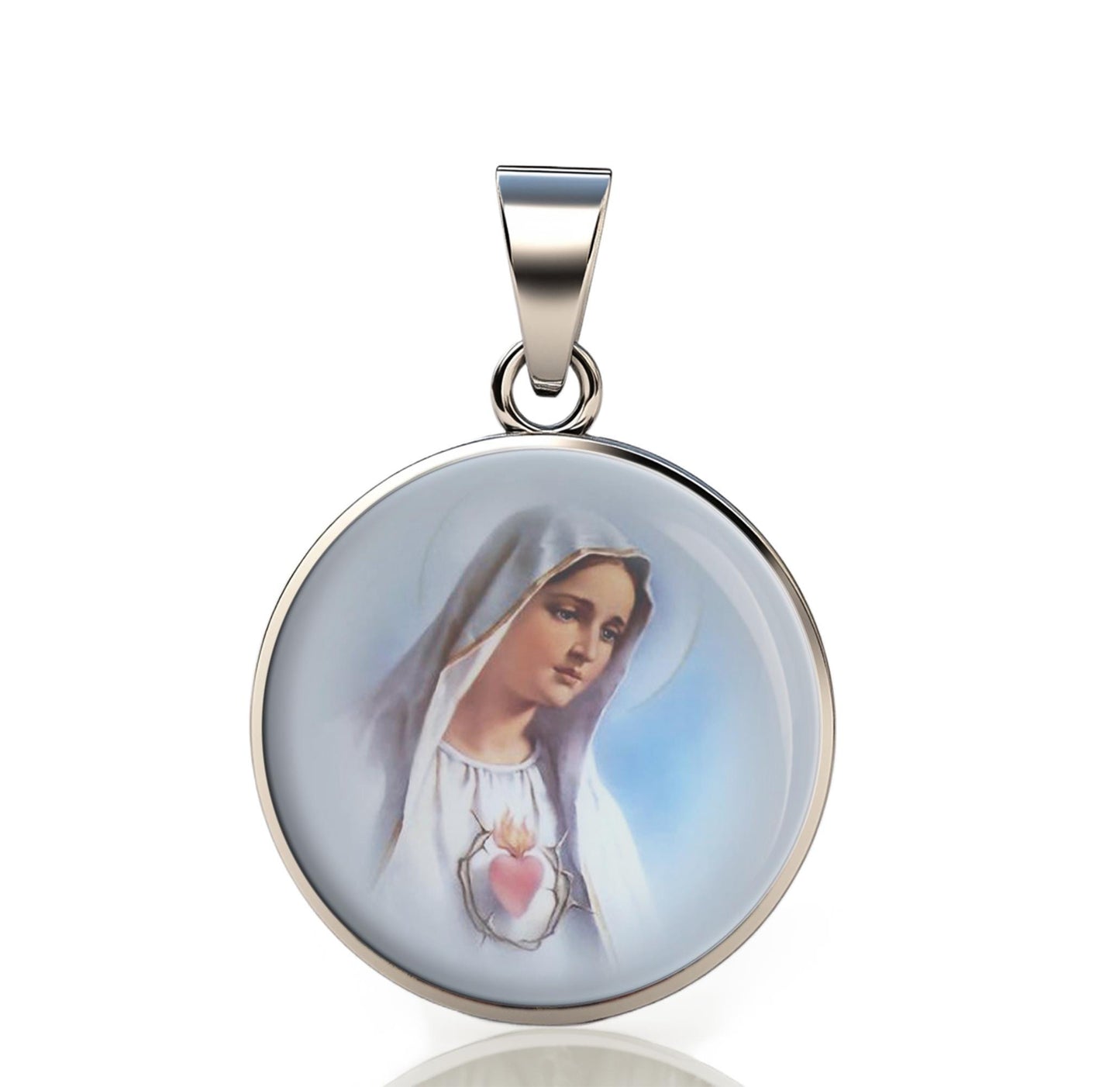 Our Lady Fatima Blue 925 Sterling Silver Round Pendant Christian Religious Medal Small 20mm