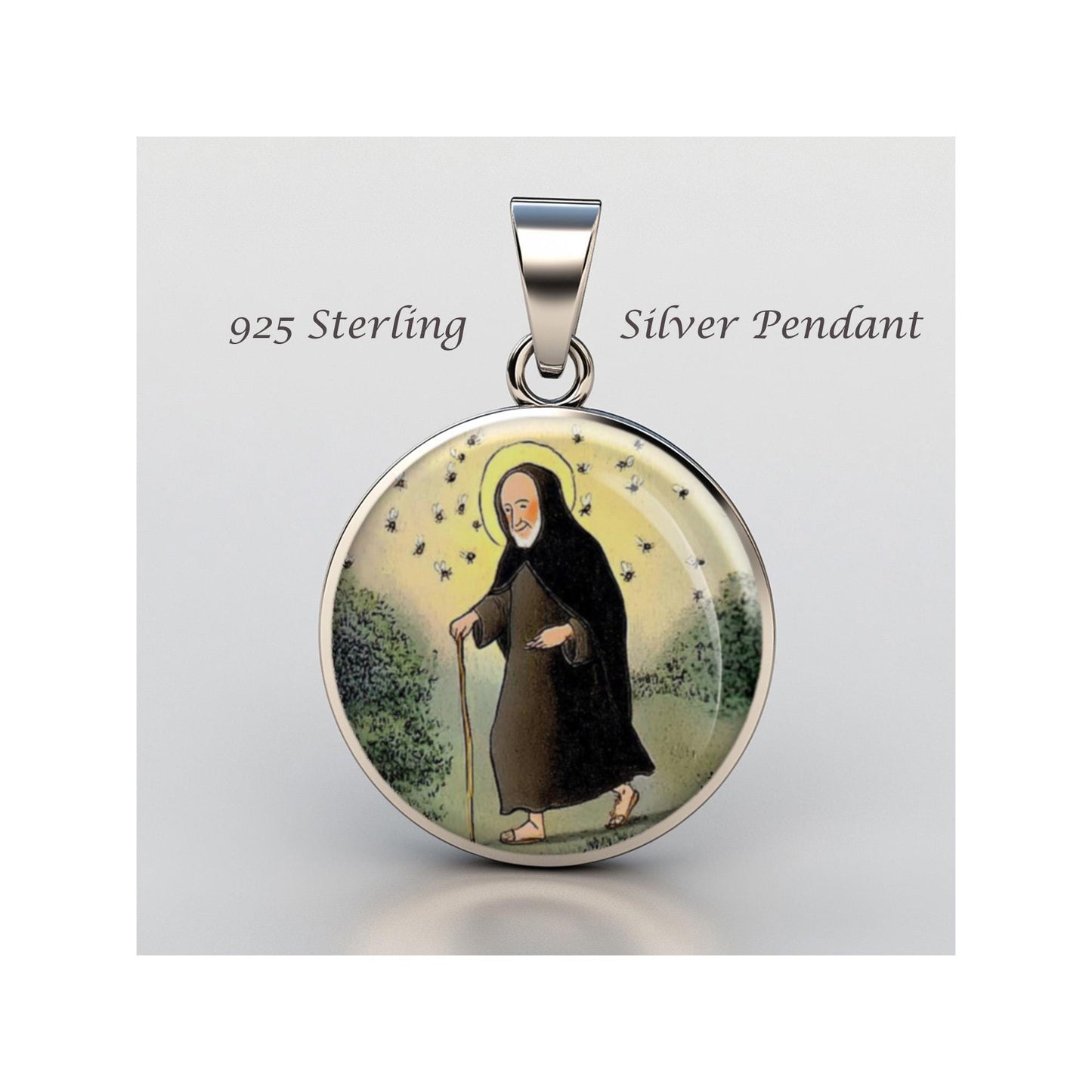 Saint Modomnoc Patron Of Bees Religious Devotional sterling silver 925 Christian Medal