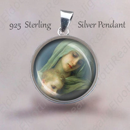 Virgin Mary and Child Jesus Religious Christian Medal. Sterling Silver 925 Mother Love Christian Pendant 20mm Jewelry NEW