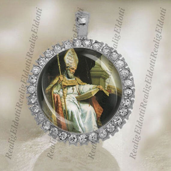 St Isidore of Seville Christian Patron Catholic Silver Tone Medal Pendant