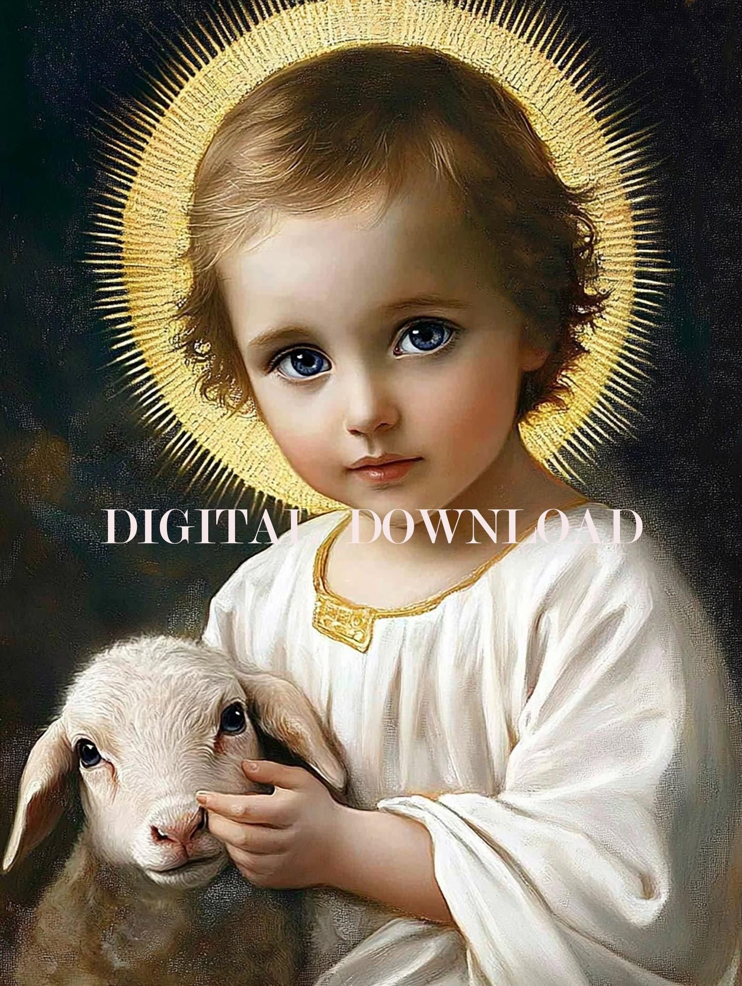 Child Jesus with Lamb Religious Catholic Art Digital Image image 0