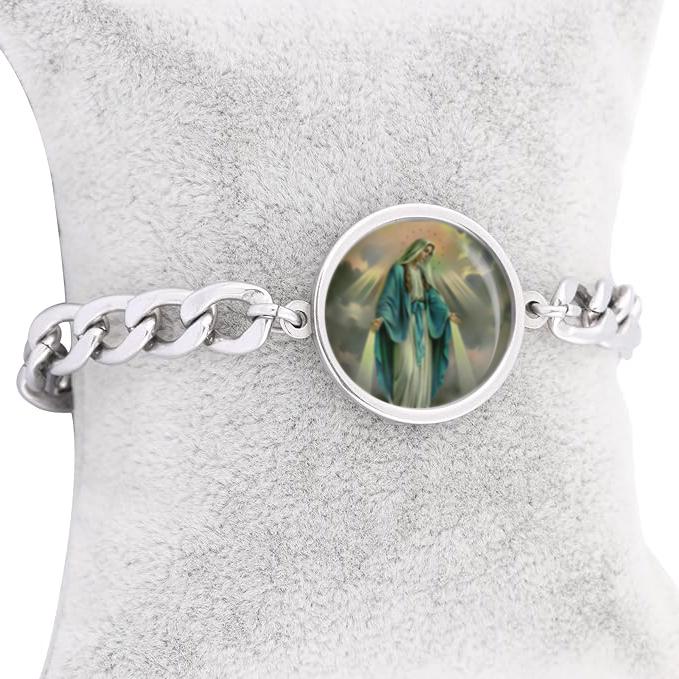 Our Lady Miraculous Curb Bracelet Gold or Silver tone Religious Jewelry Simple Chain