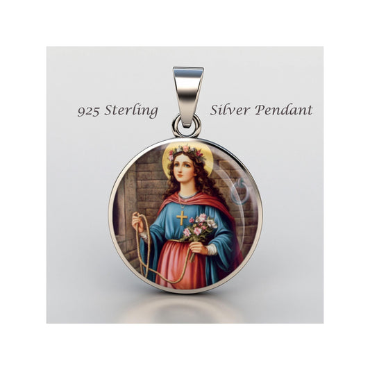 Saint Philomena Religious Christian sterling silver 925 Christian Medal Patron Pendant