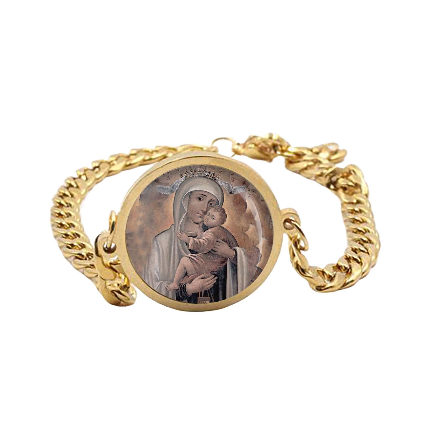 Our Lady Carmel Mary Curb Bracelet Gold or Silver tone Religious Jewelry Simple Chain