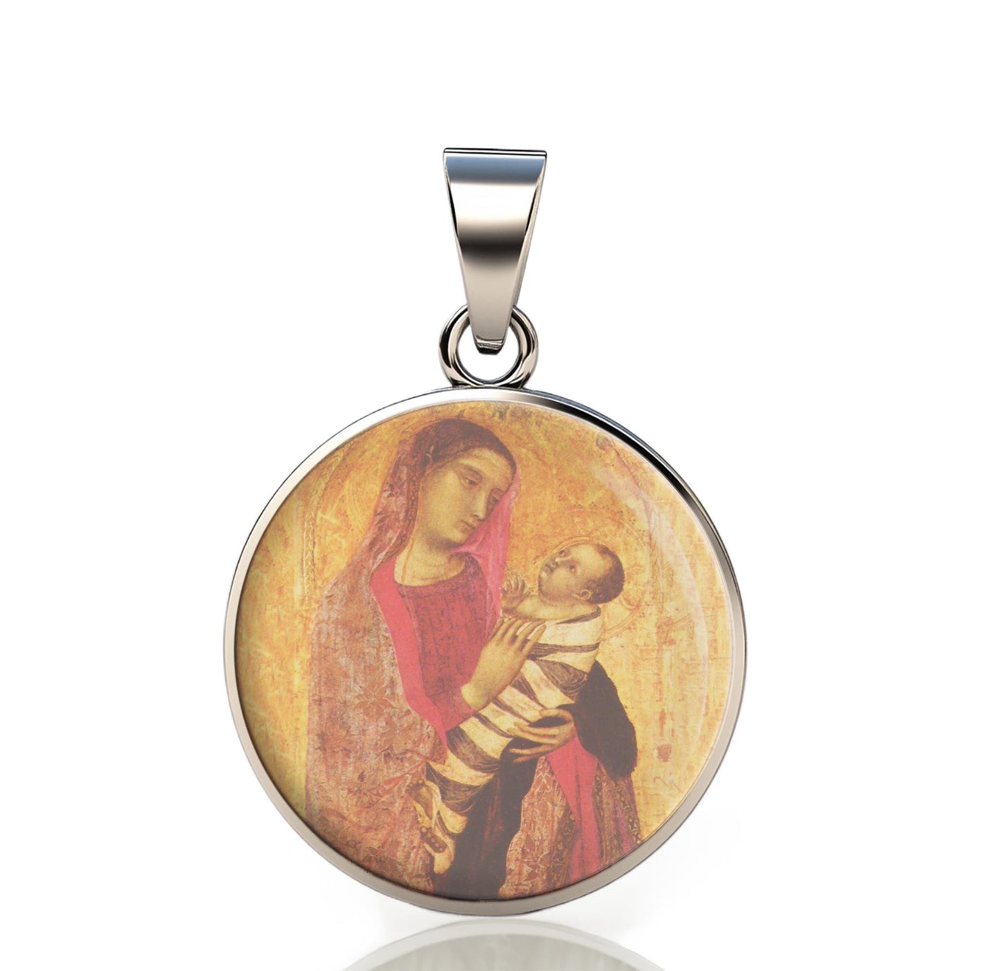 Our Lady Swaddling Madonna And Child Ambrogio Lorenzetti 925 Sterling Silver Round Pendant Christian Religious Medal Small 20mm