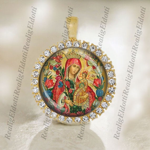 The Virgin and Child Jesus The Unfading Bloom Religious Christian Orthodox Gold Medal Cabochon