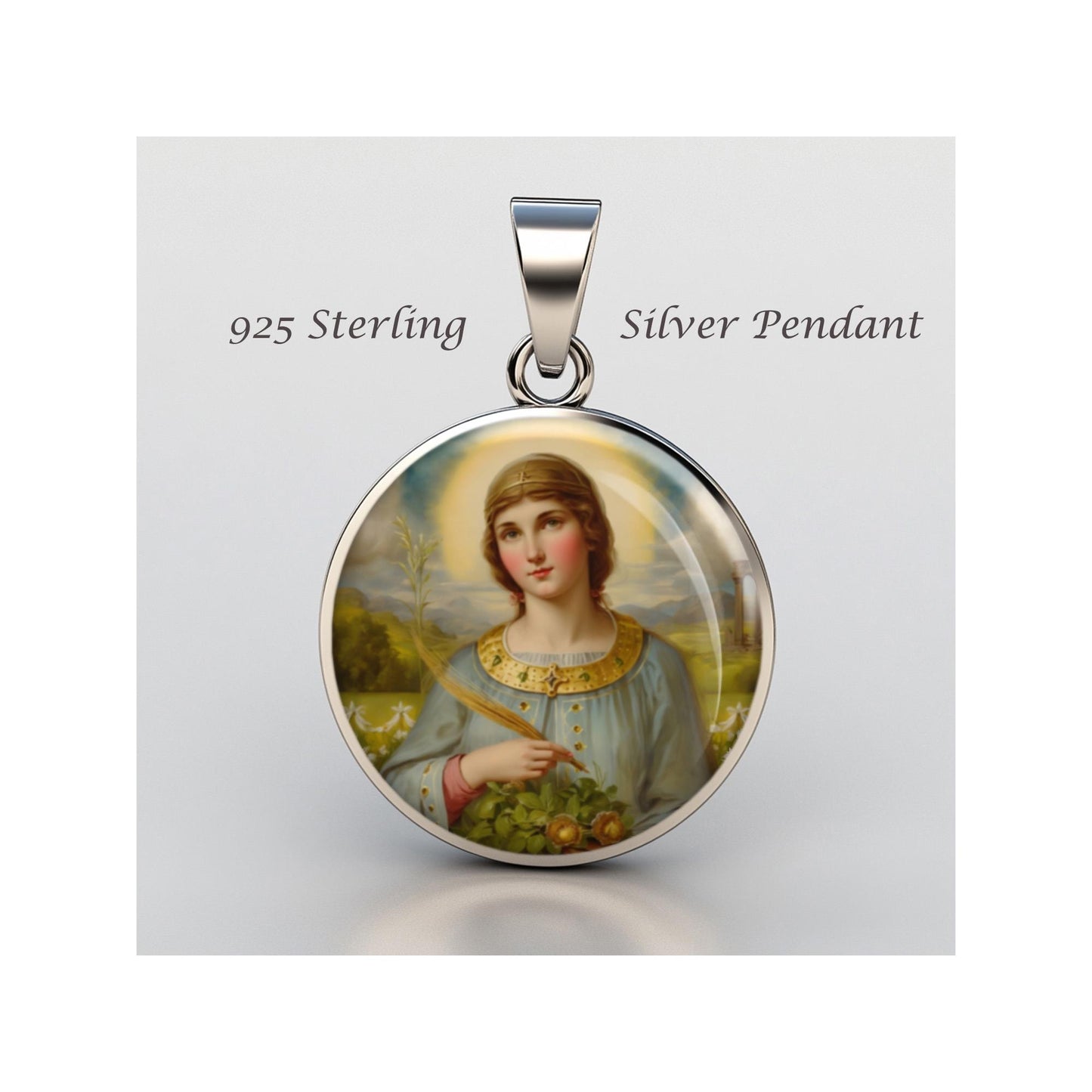 Saint Dorothy Religious Devotional sterling silver 925 Christian Medal Patron Pendant