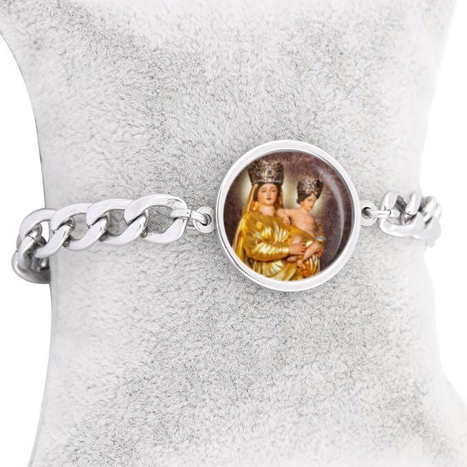 Our Lady Prompt Succor Curb Bracelet Gold or Silver tone Religious Jewelry Simple Chain