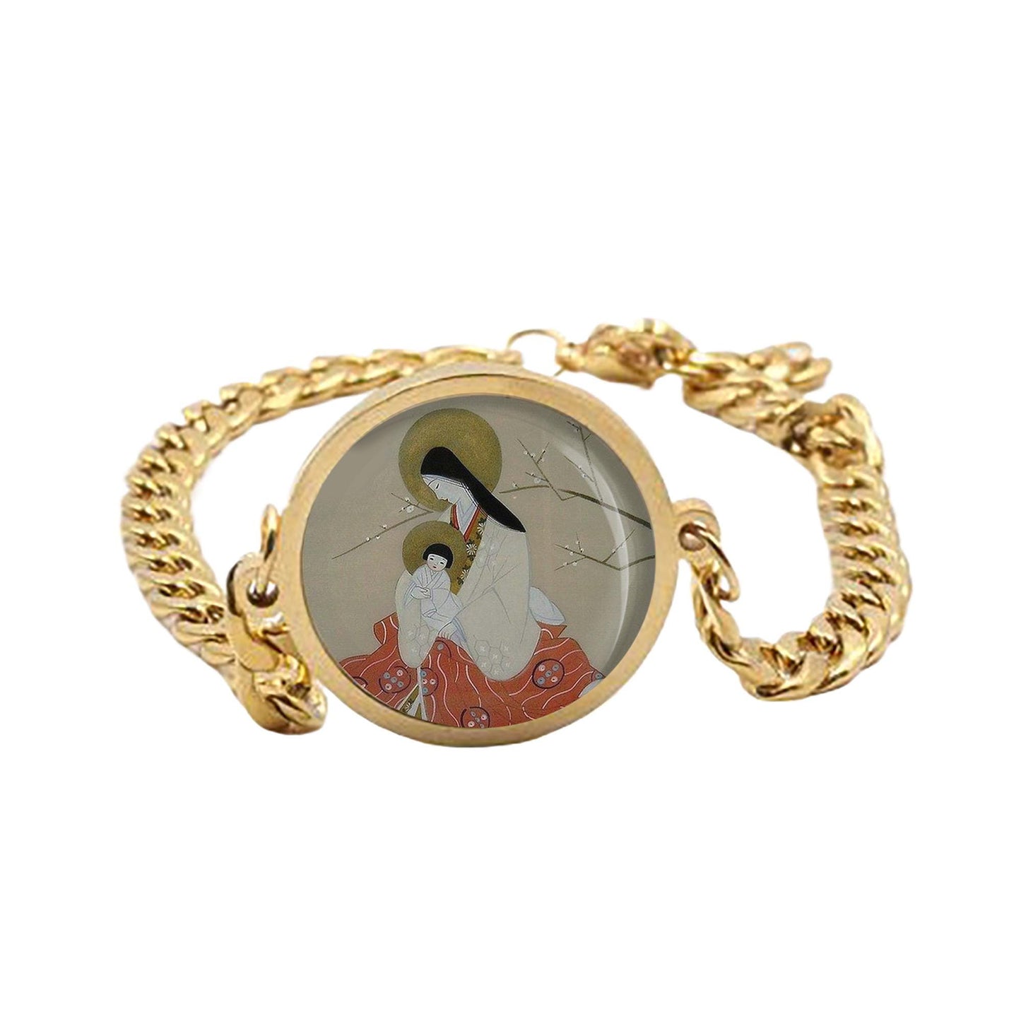 Our Lady Sacura Curb Bracelet Gold or Silver tone Religious Jewelry Simple Chain