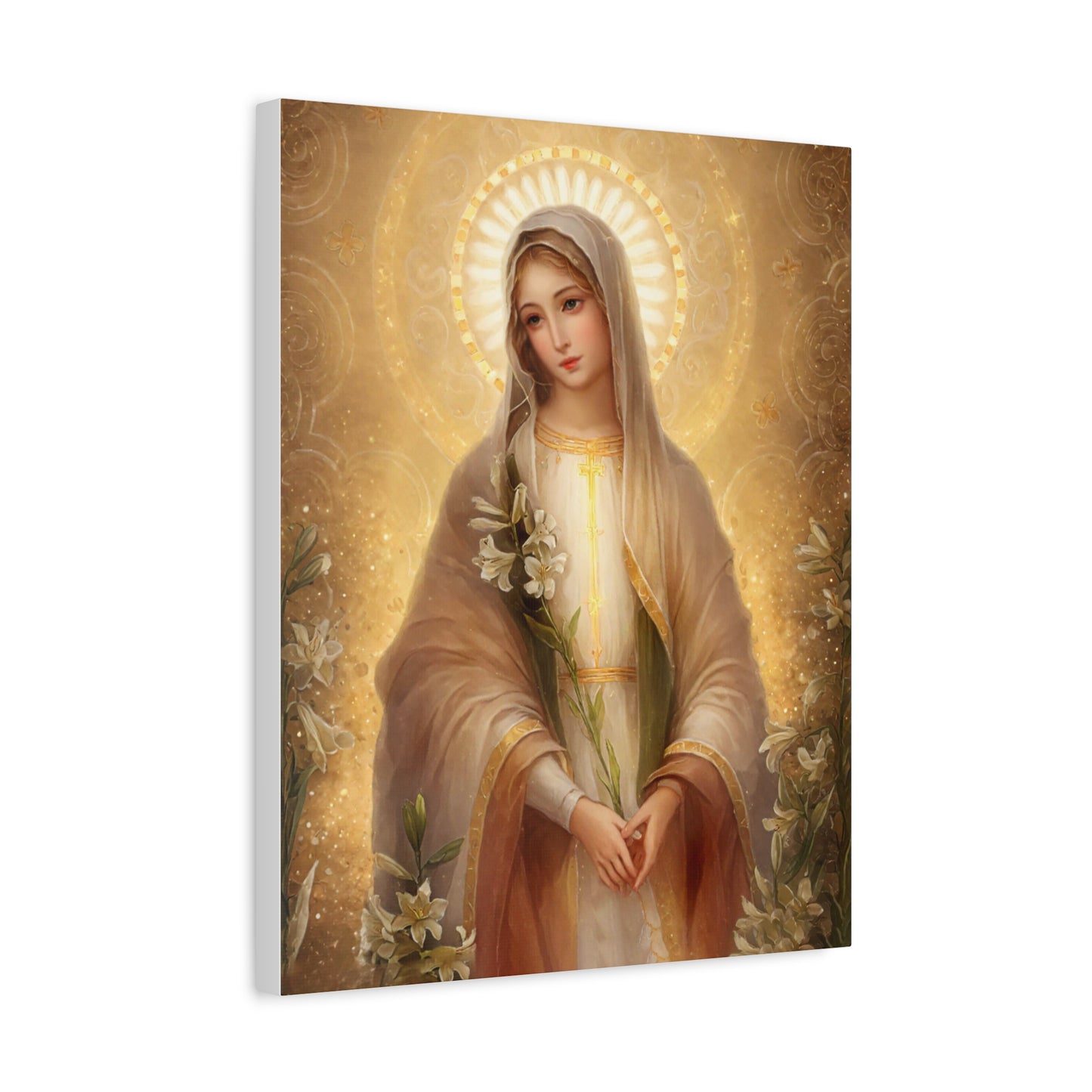 Ready to Hang - Mother Mary Our Lady of the Lilies Catholic Canvas Wall Art, Christian Decor