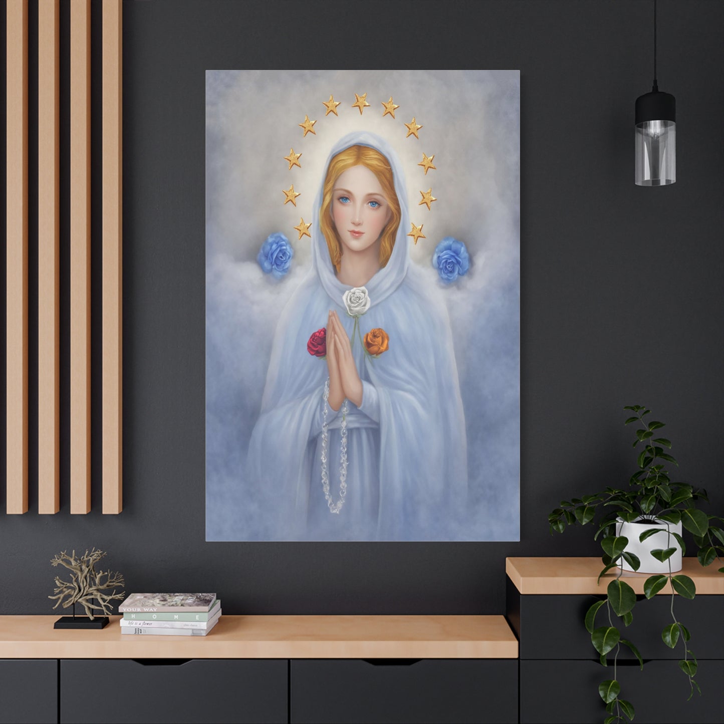 Rosa Mystica Mary Catholic Canvas Wall Art, Christian Decor