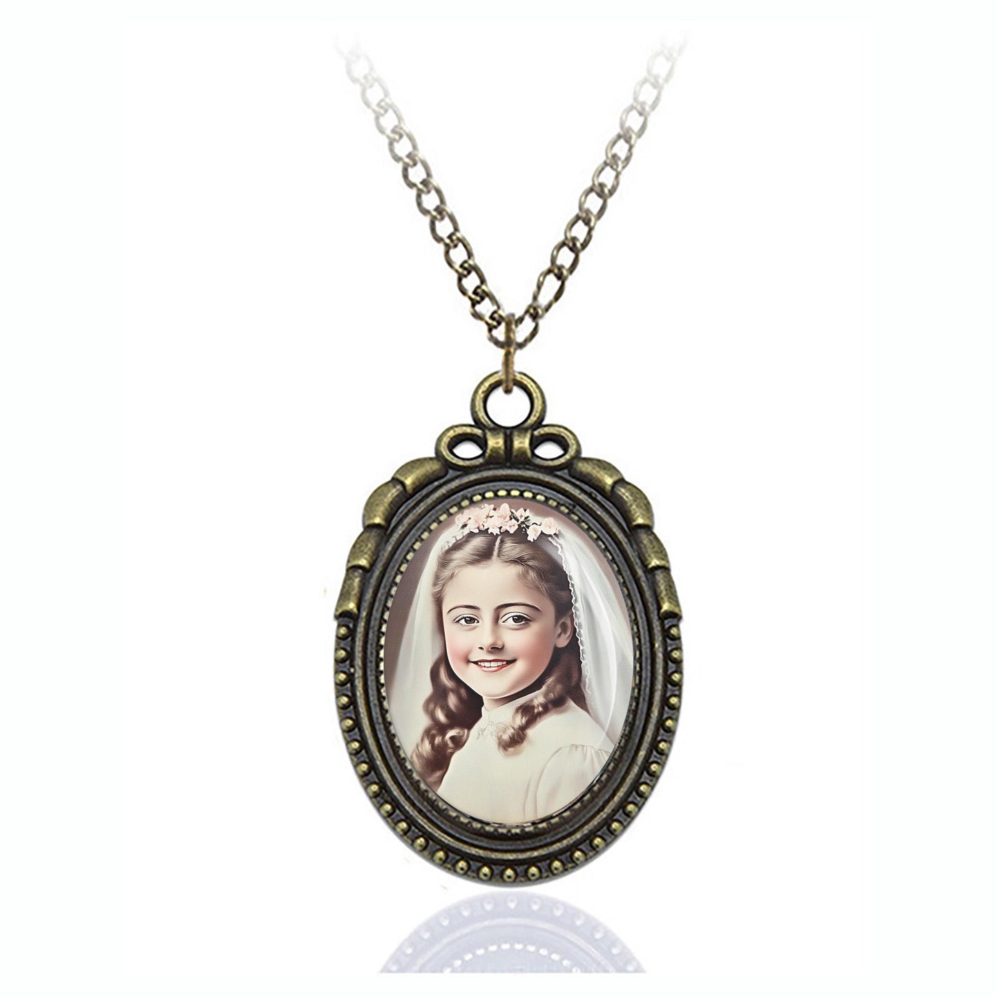 St Child Therese of Liseux Catholic Oval Bronze Necklace Medal