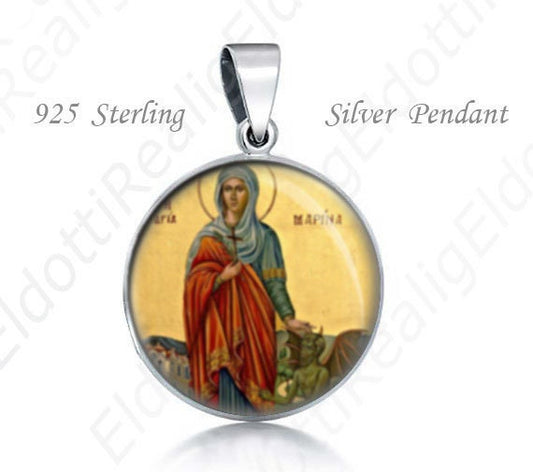 St Marina Religious Christian 925 Sterling Silver Medal Round Pendant 20mm Jewelry for Necklace
