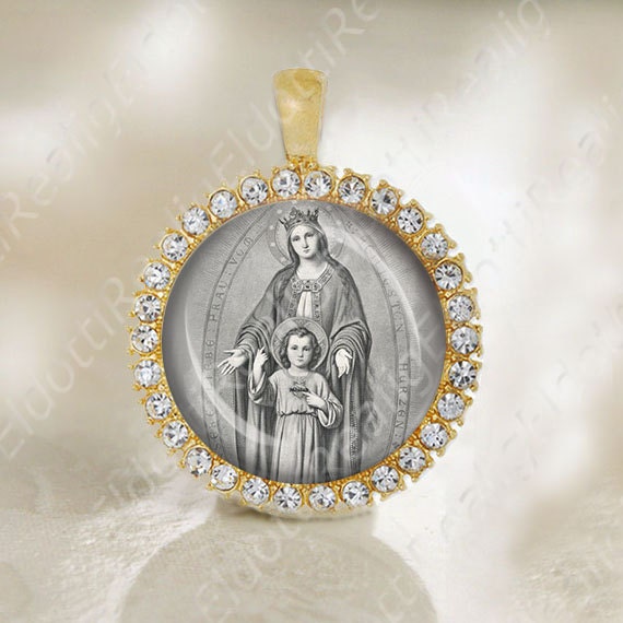 Madonna And Child Virgin Mary Medal Catholic Gold Tone Religious Jewelry