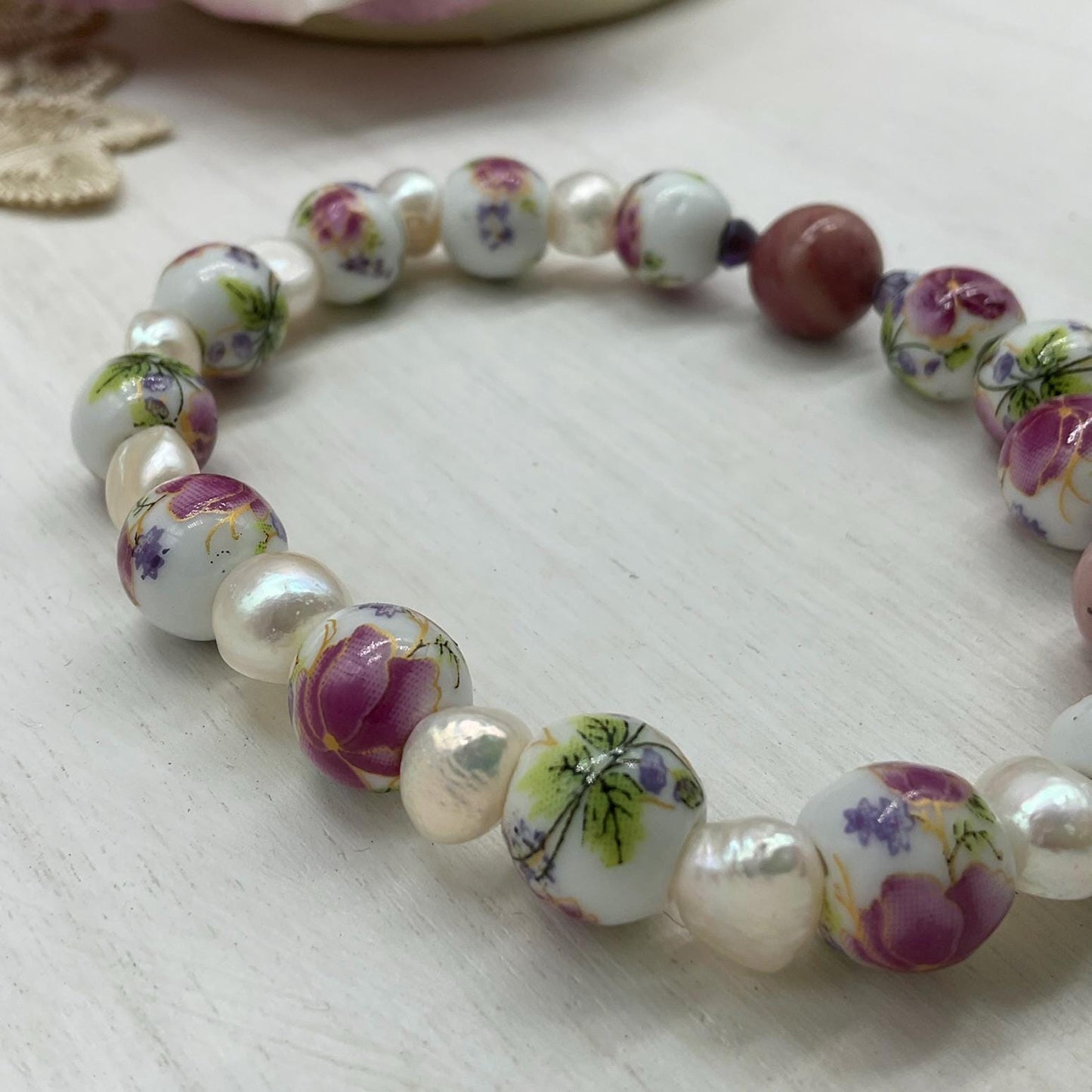 Decade Catholic rosary bracelet Our Lady of Grace medal, St Benedict Charm | Ceramic Beads and Pearls | Catholic gift | Catholic jewelry