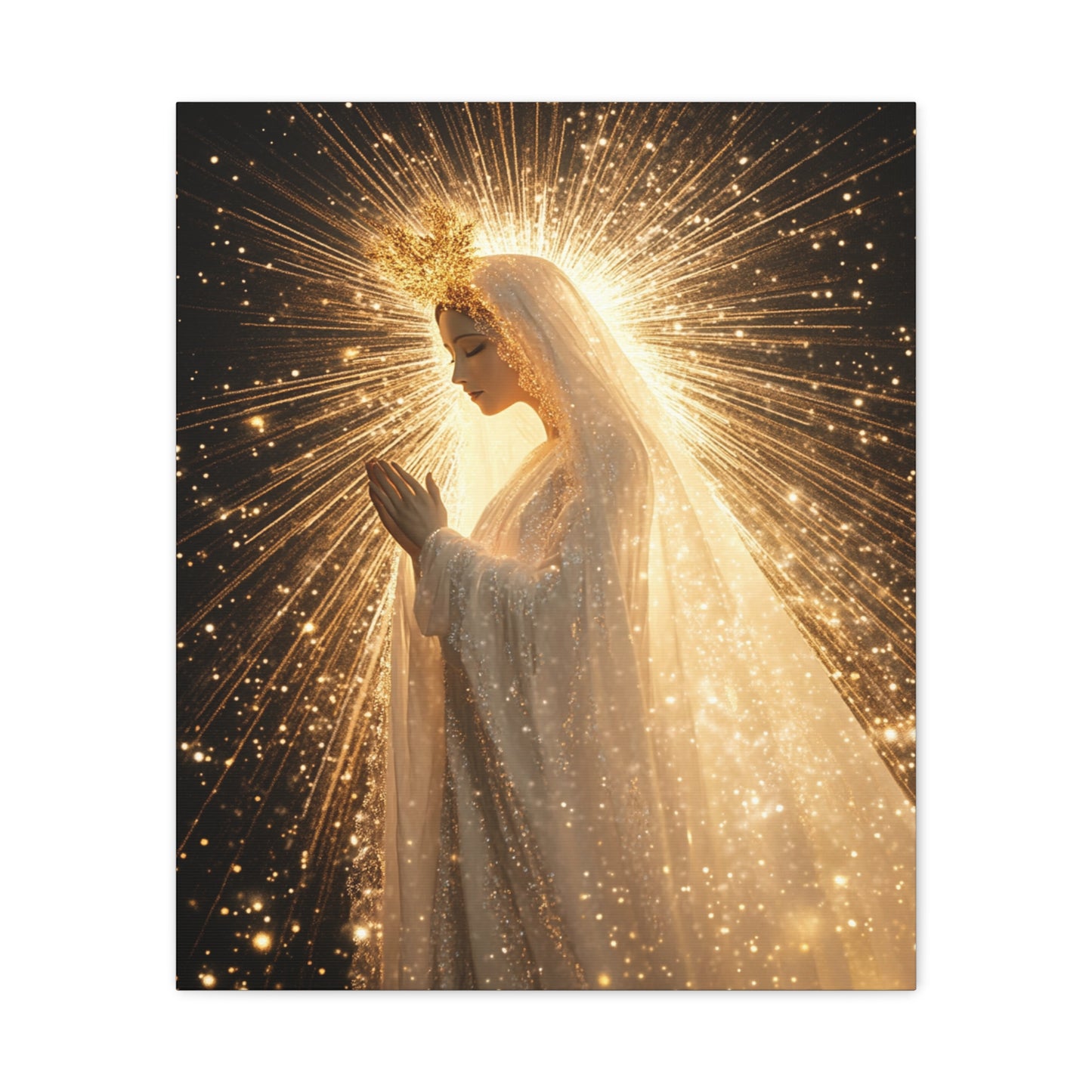 Mother Mary Starry Night Sky Catholic Canvas Wall Art, Christian Decor