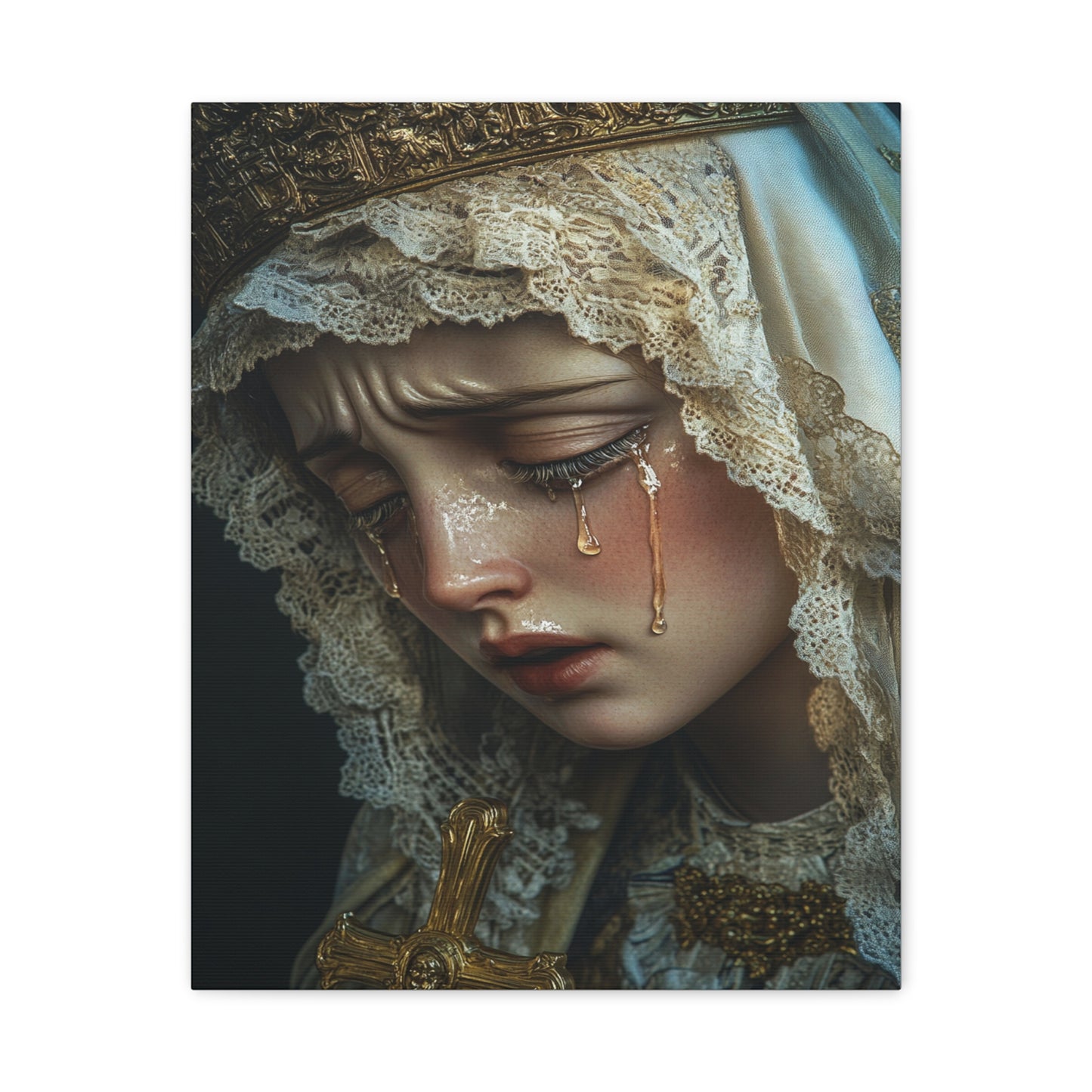 Sorrowful Mary - Holy Mary with Tears Catholic Canvas Wall Art, Christian Decor