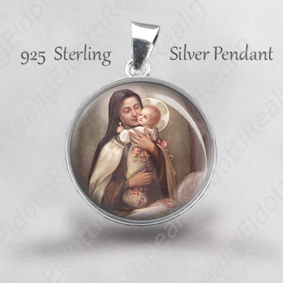 St Therese Holding Child Jesus Religious Christian Medal 925 Sterling Silver Pendant NEW